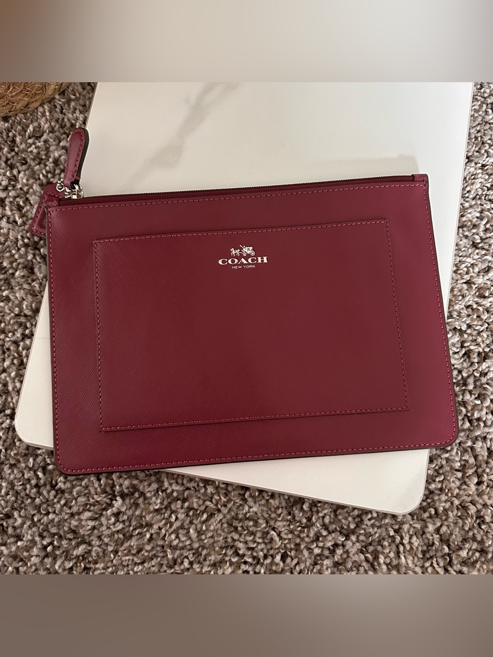 Coach Burgundy Leather Zip Pouch with Front Slip Pocket
